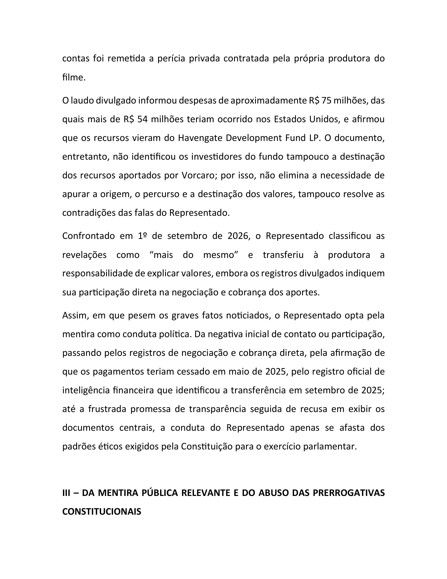 Página da representação do PT que questiona a identificação dos investidores e a destinação dos valores de Dark Horse.